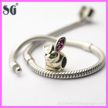 Fine silver accessories animal design cute rabbit beads for snake chain bracelet
